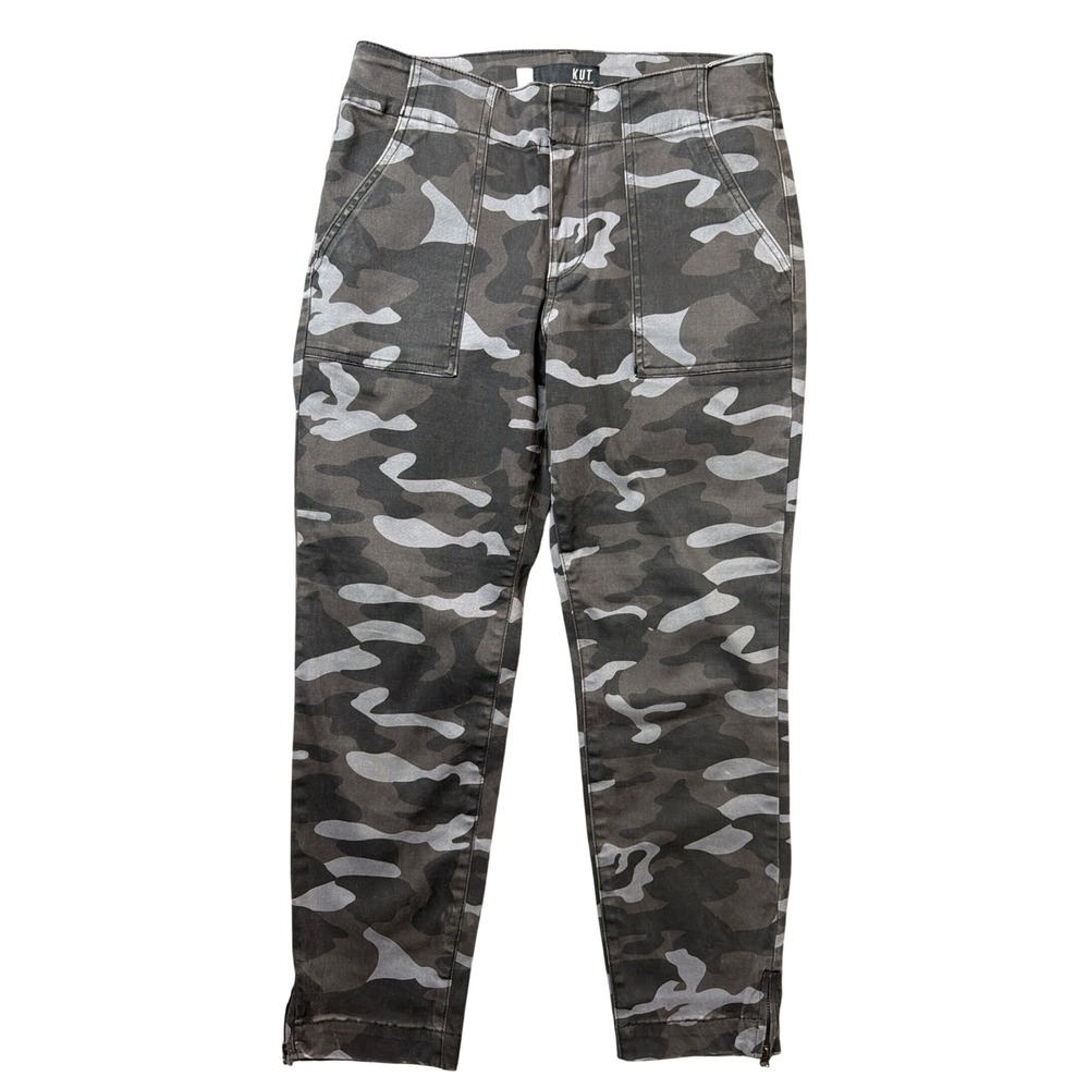 KUT from the Kloth Pants Womens 8 Reese Ankle Straight Leg Grey Camo Zipper